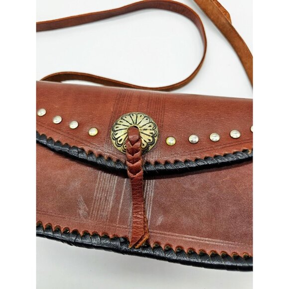 Vintage Four Winds Leather Crossbody Purse Handbag,Pewter Accents Western Boho - Picture 15 of 15